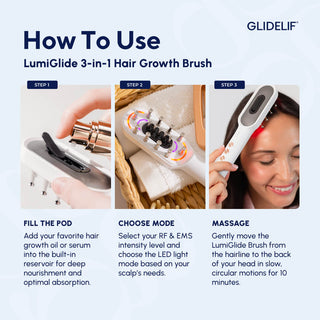 LumiGlide hair growth device in use on scalp
