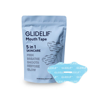 GLIDELIF Mouth Tape packaging with blue tapes on a white background